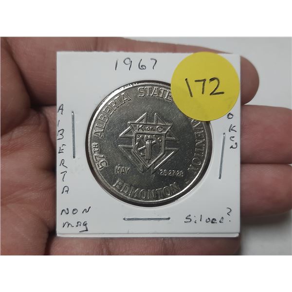 1967 commemorative medal from Alberta, Canada, celebrating the 57th Annual Alberta State Convention 