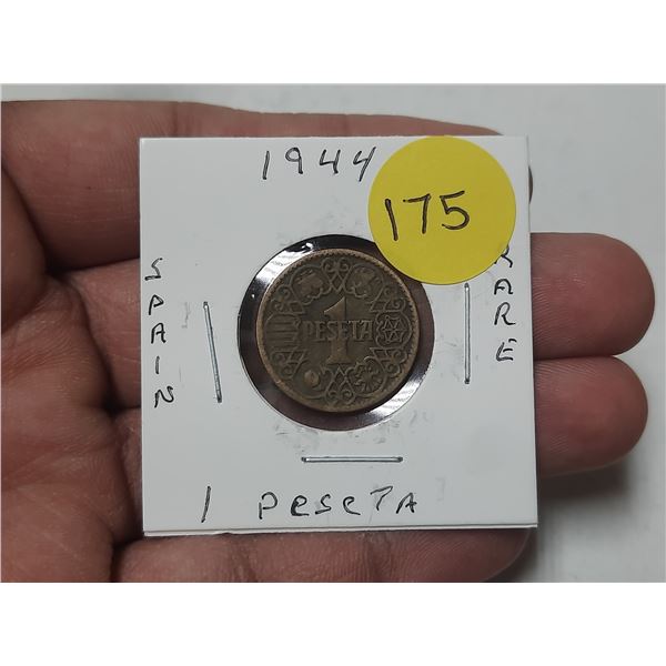 1944 Spanish 1 Peseta Coin.