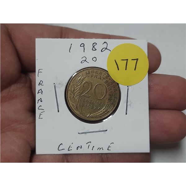 1982 French 20 Centimes Coin.