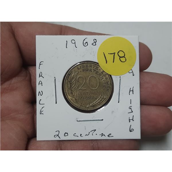 1968 France 20 Centimes Coin.