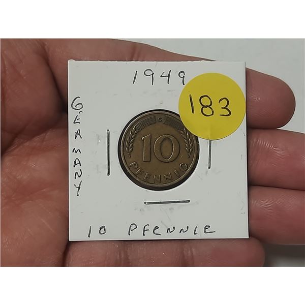 10 Pfennig coin from the Federal Republic of Germany, minted in 1949.