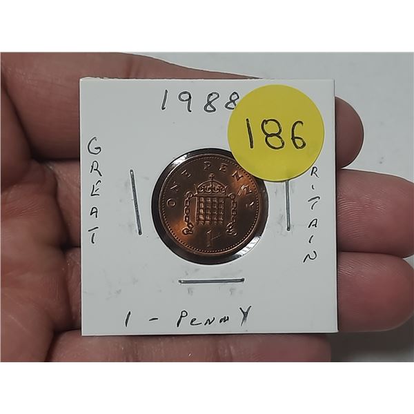 1988 United Kingdom One Penny Coin.