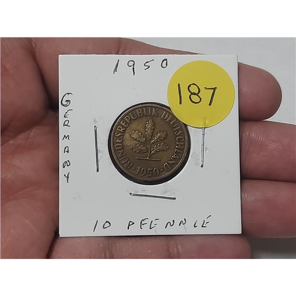 1950 West German 10 Pfennig Coin.