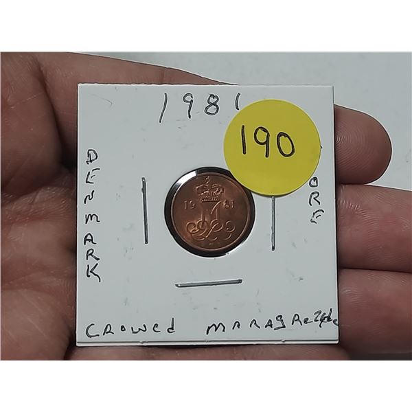 1981 Denmark 5 Øre Coin.