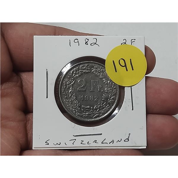1982 Swiss 2 Francs Coin.