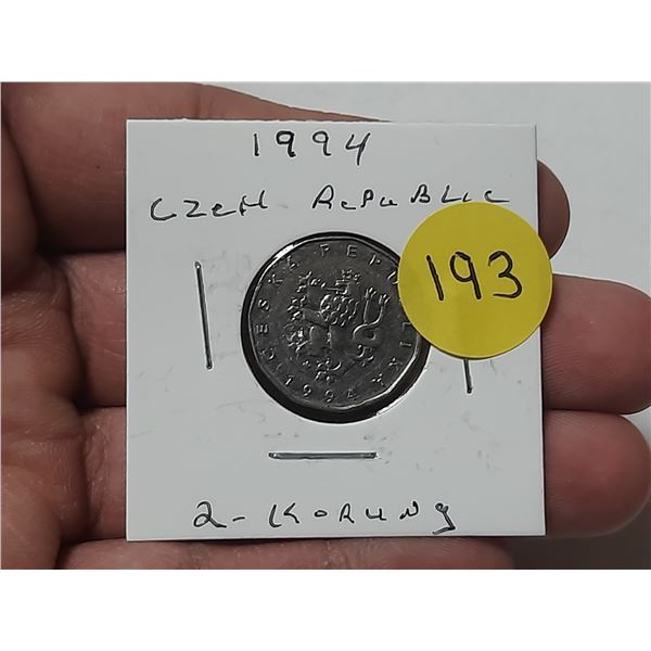 1994 Czech Republic 2 Koruny Coin.