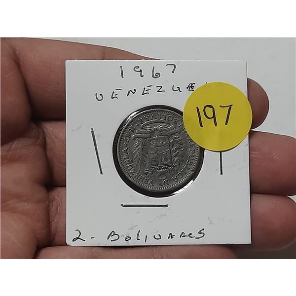 1967 Venezuela 2 Bolívares Coin.