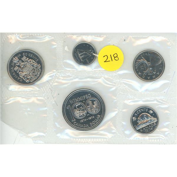 1974 Canada Uncirculated Proof Like Coin Set. (Missing Small Cent)