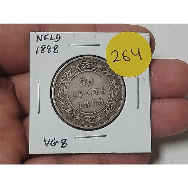 Newfoundland. 1888 Silver 50 Cents. Mintage of 20,000. Key Date. VG8.