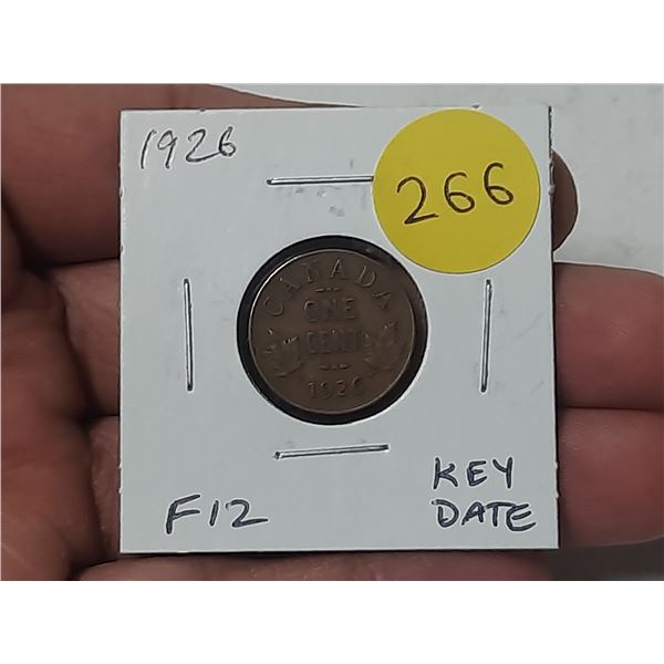 1926 Canadian Small Cent. Key Date. F12.