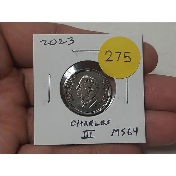 2023 Charles III Canadian Nickel 5 Cents. First issue of the new king. MS64.