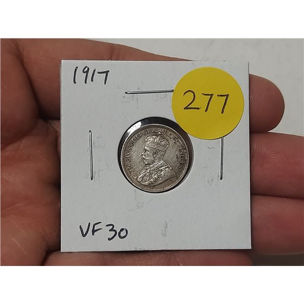 1917 Canadian Silver 10 Cents. World War I issue. VF30.