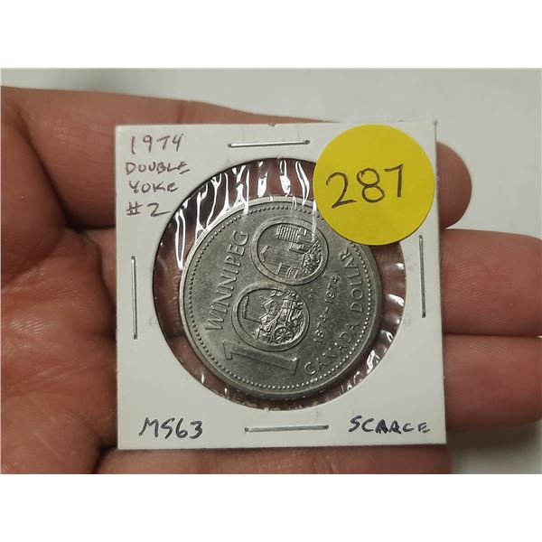 1974 Double Yoke #2 Nickel Dollar. MS63. Scarce.