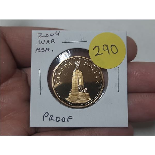 2004 War Memorial Loonie Dollar. Proof with Ultra Heavy Cameo.