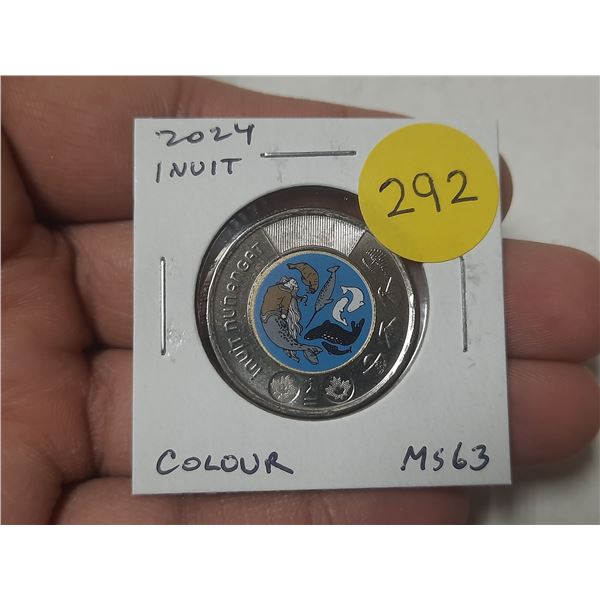 2024 Inuit $2 Toonie. Colourized. MS63 from a roll.