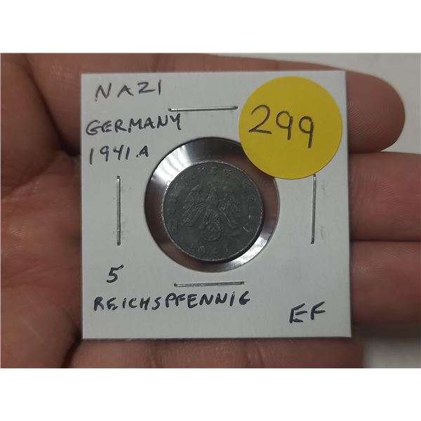 Nazi Germany. 1941A 5 Reichspfennig. Eagle and Swastika. EF.
