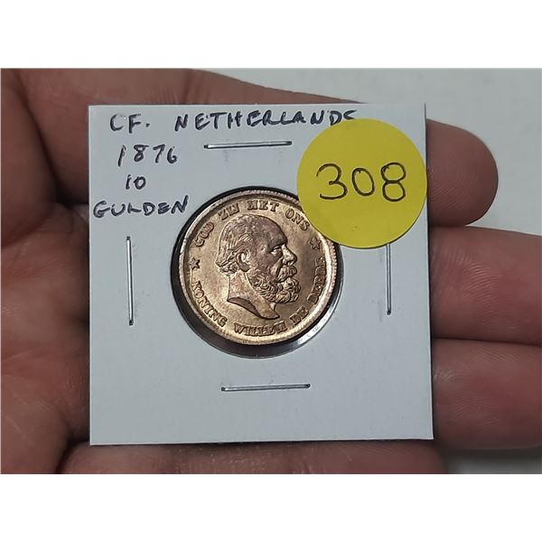 Counterfeit Netherlands 1876 10 Gulden. There is no gold in this coin.