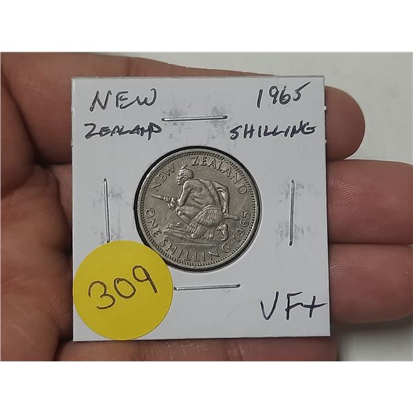 New Zealand. 1965 Shilling. Maori warrior. VF+.