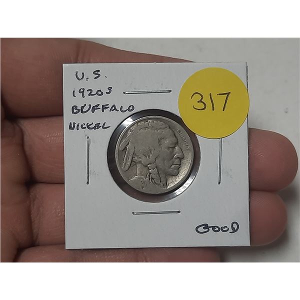 U.S. 1920S Buffalo Nickel. San Francisco Mint. Good.
