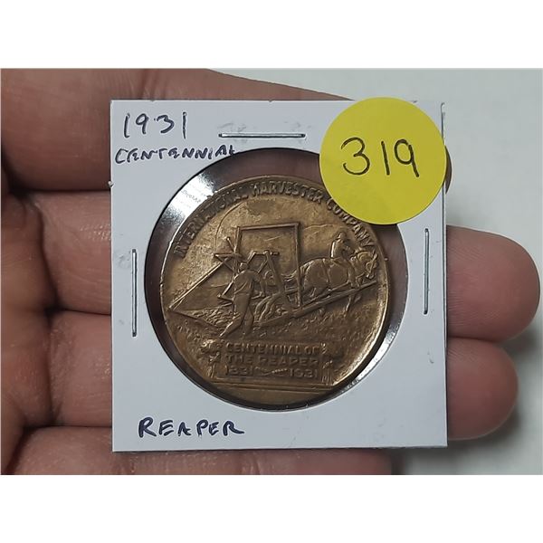 1831 – 1931 Centennial of the Reaper medal. Issued for Cyrus McCormick, inventor of the Rea