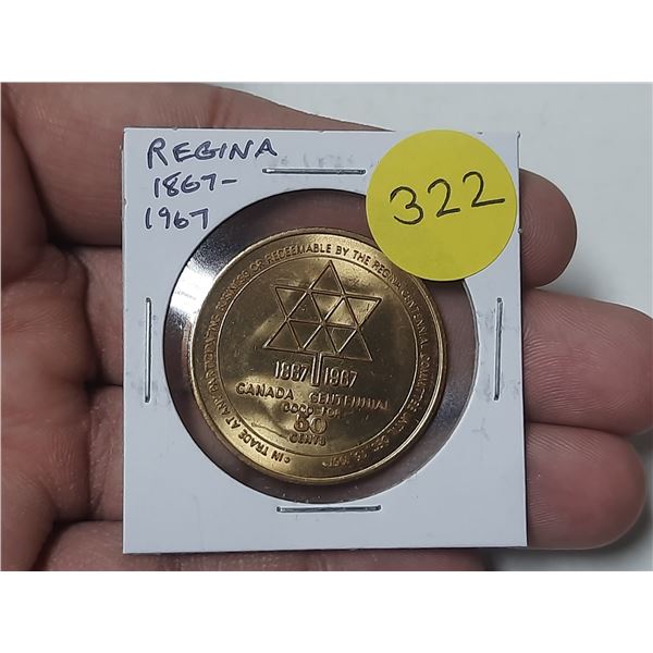 1867 – 1967 Regina Centennial of Canada Trade Dollar. Buffalo Days. BU.
