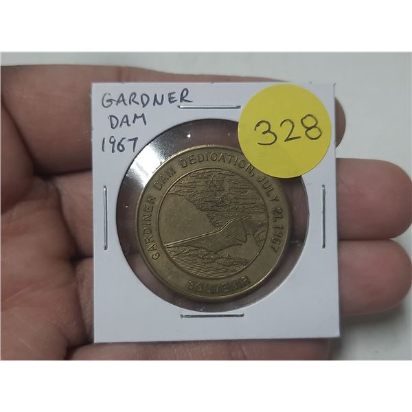1967 Gardner Dam medal. Dedicated by Prime Minister Pearson and Premier Thatcher. Unc.