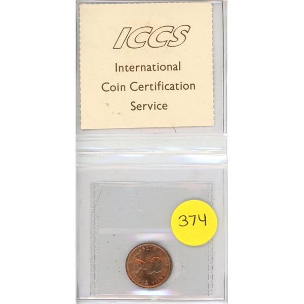 1953 No Shoulder Fold 1 Cent. ICCS graded MS-64 NSF, Red.