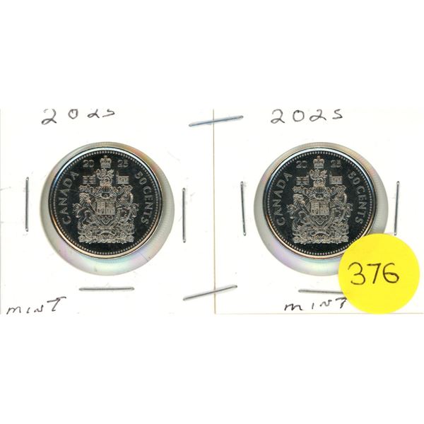 (2) 2025 Canada Proof Like 50 Cents Coin.