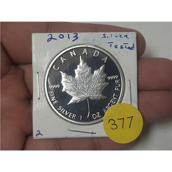 2013 Canada Silver Five Dollar Coin, Tested @ 92.5% Silver.