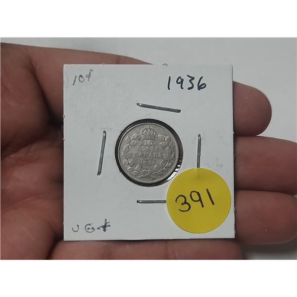 1936 Canada Silver 10 Cent.