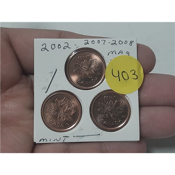 2002, 2007, 2008 Canada Small Cent. (Magnetic) - Mint.