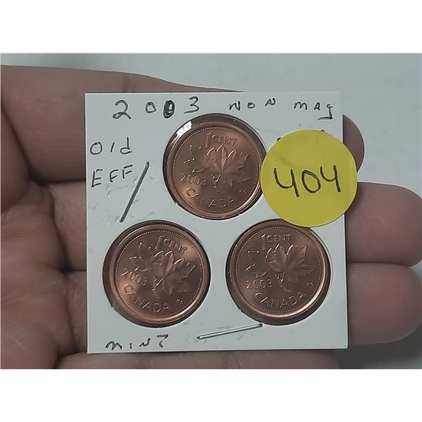 (3) 2003 Canada Small Cent. (Non-Magnetic) - Old Effigy - Mint.
