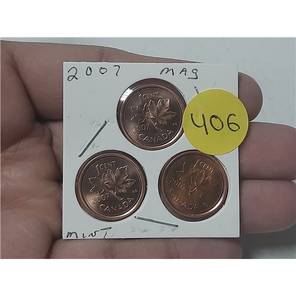 (3) 2007 Canada Small Cent. (Magnetic) - Mint