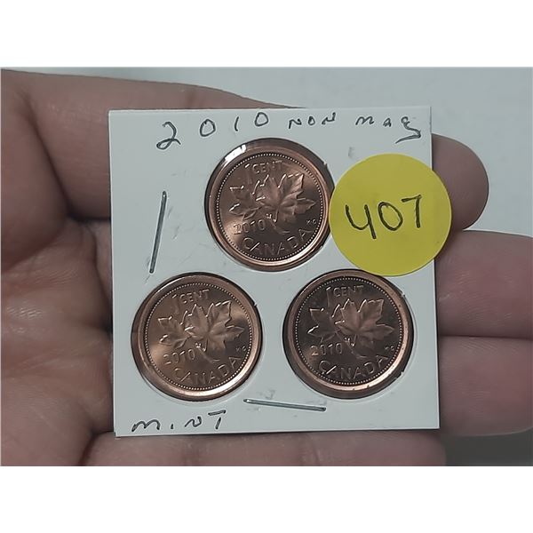 (3) 2010 Canada Small Cent. (Non Magnetic) - Mint