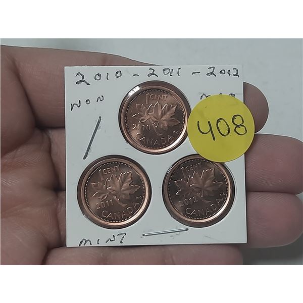 2010, 2011, 2012 Canada Small Cent. (Non Magnetic) - Mint