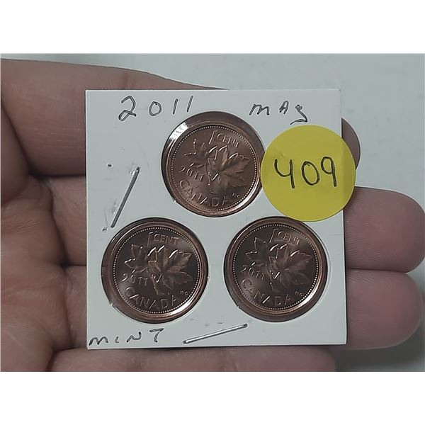 (3) 2011 Canada Small Cent. (Magnetic) - Mint