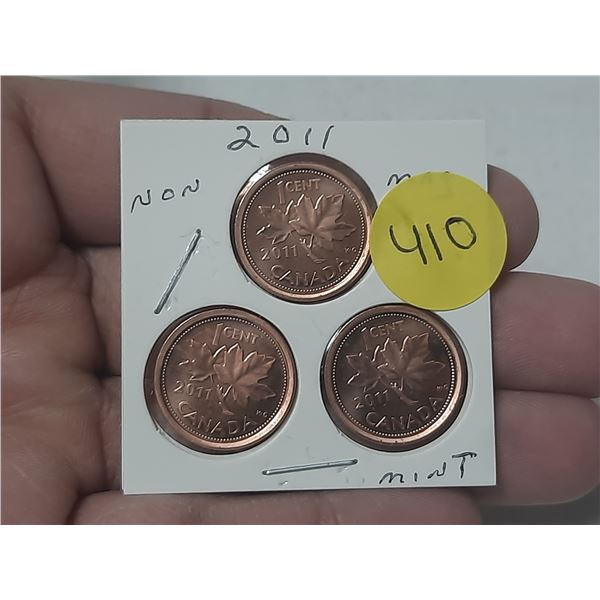 (3) 2011 Canada Small Cent. (Non Magnetic) - Mint