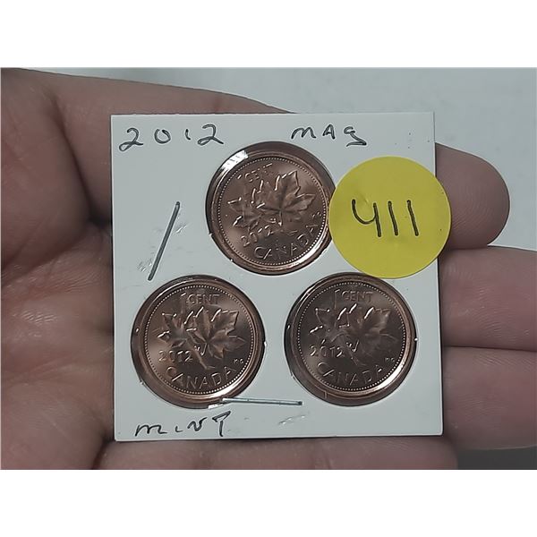 (3) 2012 Canada Small Cent. (Magnetic) - Mint