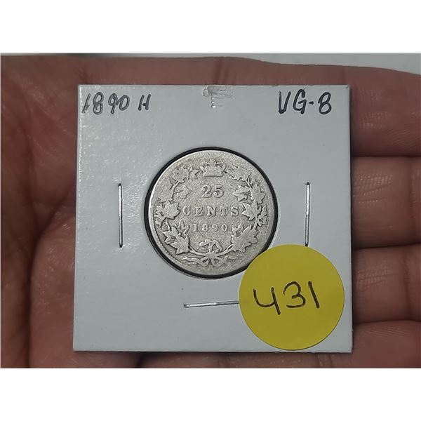 1890 H Canada Silver 25 Cents.