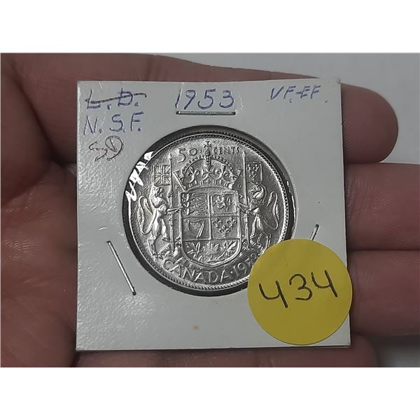 1953 Canada Silver 50 Cents - Small Date, No Shoulder Fold (SD NSF)