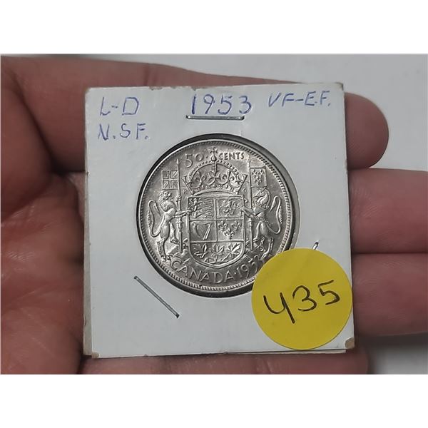 1953 Canada Silver 50 Cents - Large Date, No Shoulder Fold (LD NSF)