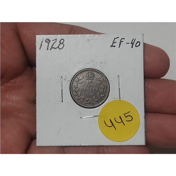 1928 Canada Silver 10 Cents.