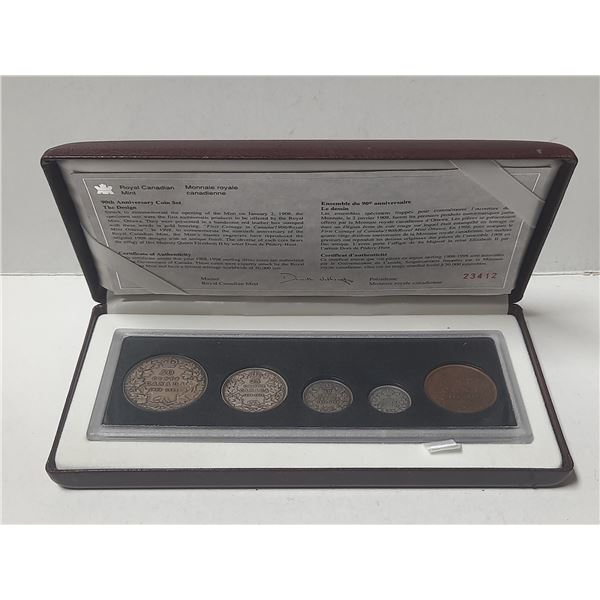 1908 – 1998 90th Anniversary of the Royal Canadian Mint set. Antique Finish. The Large Cent