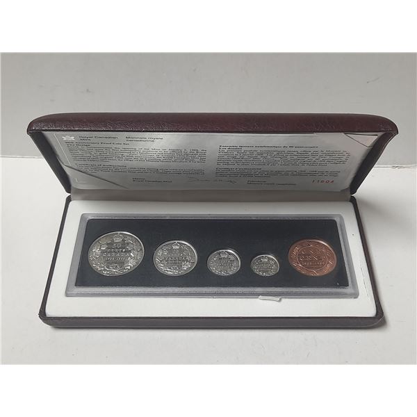 1908 – 1998 90th Anniversary of the Royal Canadian Mint set. Proof. Four of the coins are S