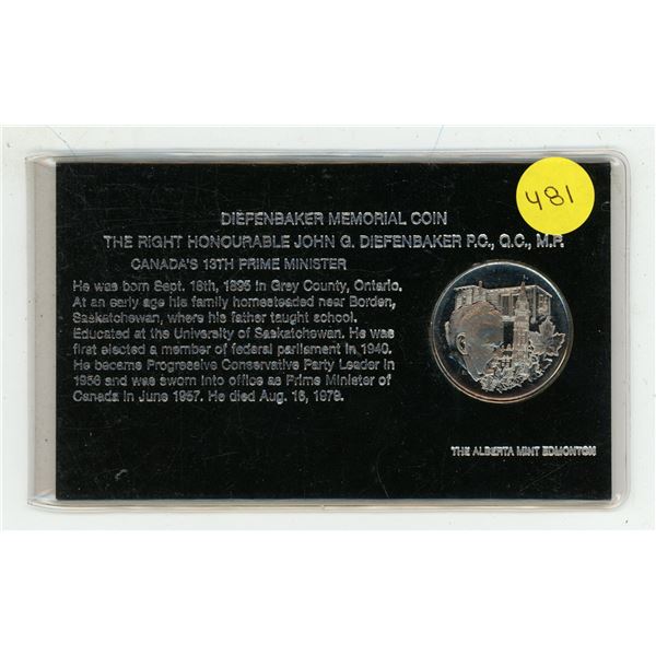 Prime Minister John Diefenbaker Memorial Coin.