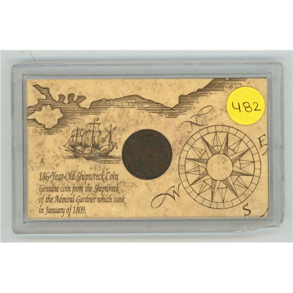 British East India Company 1808 10 Cash coin from the shipwreck of the Admiral Gardner which sank in