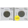 Image 1 : Set of 2 1936 Canadian Nickel 5 Cents varieties. Includes S Near Rim and S Far from Rim. Both grade 