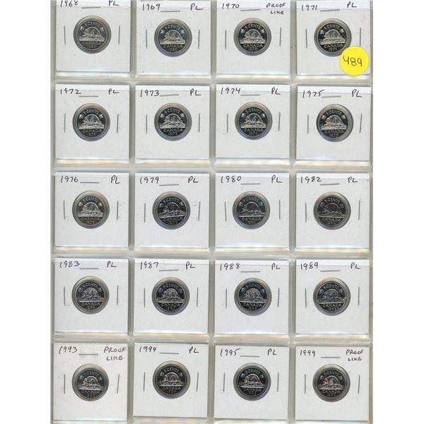 Set of 20 Canadian Proof Like Nickel 5 Cents 1968 – 1899.