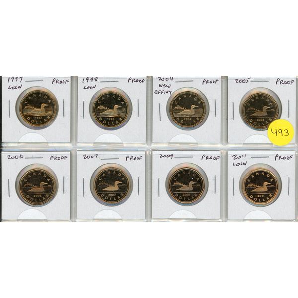Set of 8 Canadian Proof Loonie Dollar 1997 – 2011. All with Ultra Heavy Cameos.