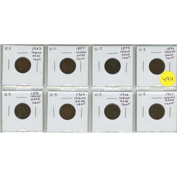 Set of 8 U.S. Indian Head Cents 1883 – 1907.